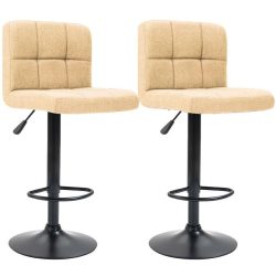   Bárszék szett, szövet borítású, 2 darab, bézs, állítható magasság 60–80 cm, párnázott ülőfelület, fém váz, 100 kg teherbírás