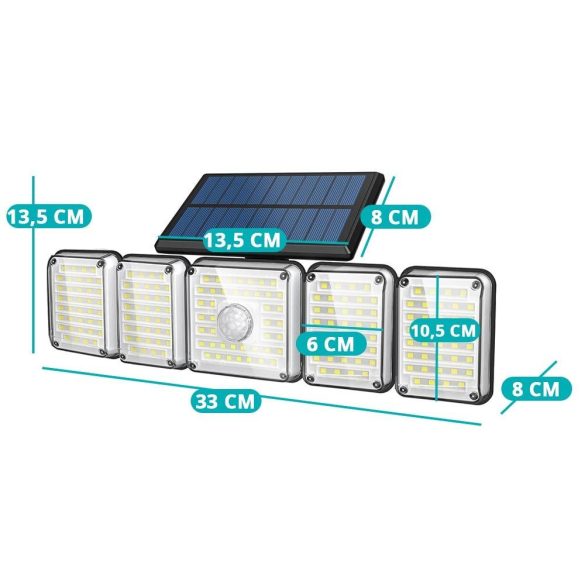 5 paneles forgatható 300 LED-es szolár lámpa