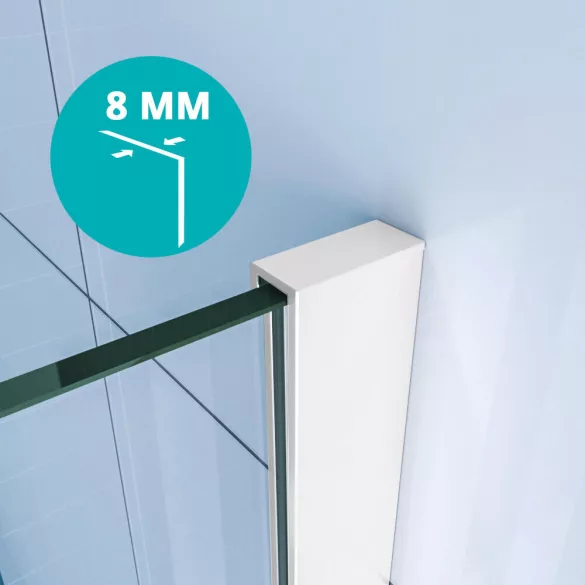 Zuhanyfal, Walk-in, 80 × 200 cm, matt fehér, 8 mm edzett biztonsági üveg, könnyen tisztítható, állítható merevítővel, akadálymentes belépés