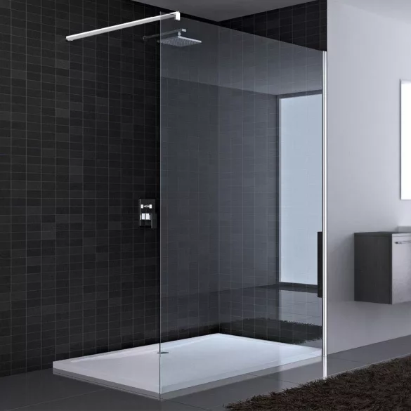 Zuhanyfal, Walk-in, 120 × 200 cm, matt fehér, 8 mm edzett biztonsági üveg, könnyen tisztítható, állítható merevítő, akadálymentes belépés