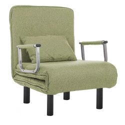   2 az 1-ben fotelágy, 185 x 63 x 26,5 cm, zöld, párnázott karfákkal és párnával, összecsukható kialakítással, fém-fa vázzal