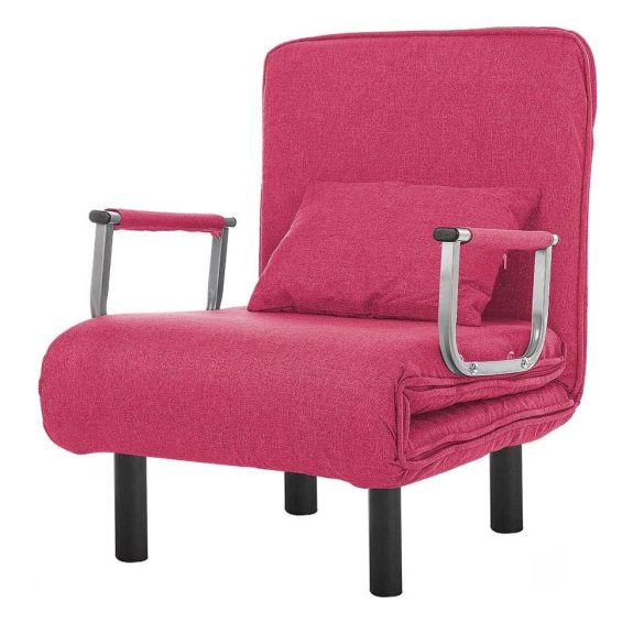 2 az 1-ben fotelágy, 185 x 63 x 26,5 cm, bordó, párnázott karfákkal és párnával, összecsukható kialakítással, fém-fa vázzal