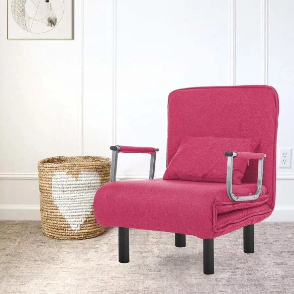 2 az 1-ben fotelágy, 185 x 63 x 26,5 cm, bordó, párnázott karfákkal és párnával, összecsukható kialakítással, fém-fa vázzal