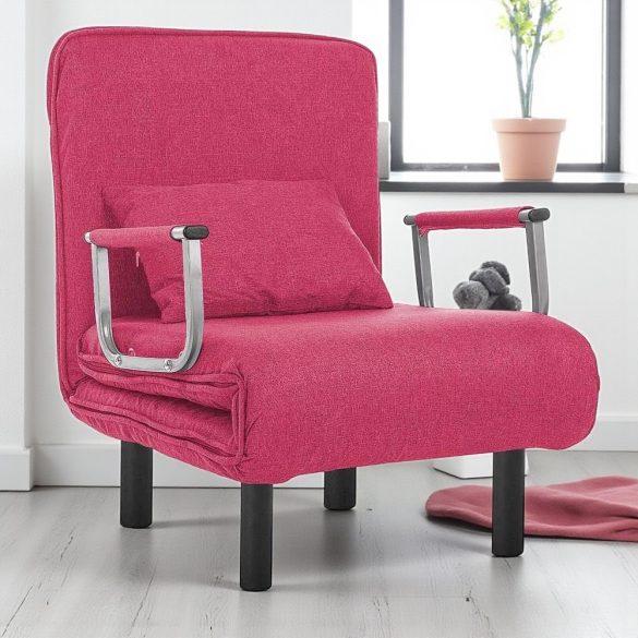 2 az 1-ben fotelágy, 185 x 63 x 26,5 cm, bordó, párnázott karfákkal és párnával, összecsukható kialakítással, fém-fa vázzal