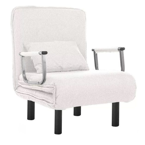 2 az 1-ben fotelágy, 185 x 63 x 26,5 cm, bézs, párnázott karfákkal és párnával, összecsukható kialakítással, fém-fa vázzal