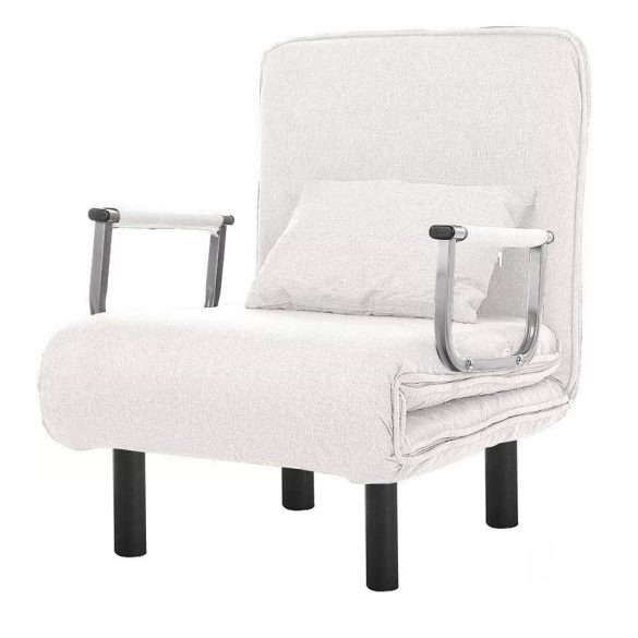 2 az 1-ben fotelágy, 185 x 63 x 26,5 cm, bézs, párnázott karfákkal és párnával, összecsukható kialakítással, fém-fa vázzal