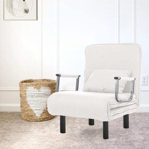 2 az 1-ben fotelágy, 185 x 63 x 26,5 cm, bézs, párnázott karfákkal és párnával, összecsukható kialakítással, fém-fa vázzal