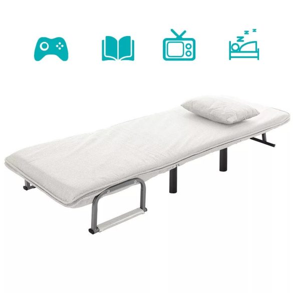 2 az 1-ben fotelágy, 185 x 63 x 26,5 cm, bézs, párnázott karfákkal és párnával, összecsukható kialakítással, fém-fa vázzal