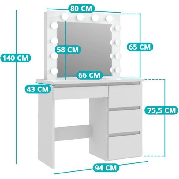 Barcelona fésülködő asztal, fehér