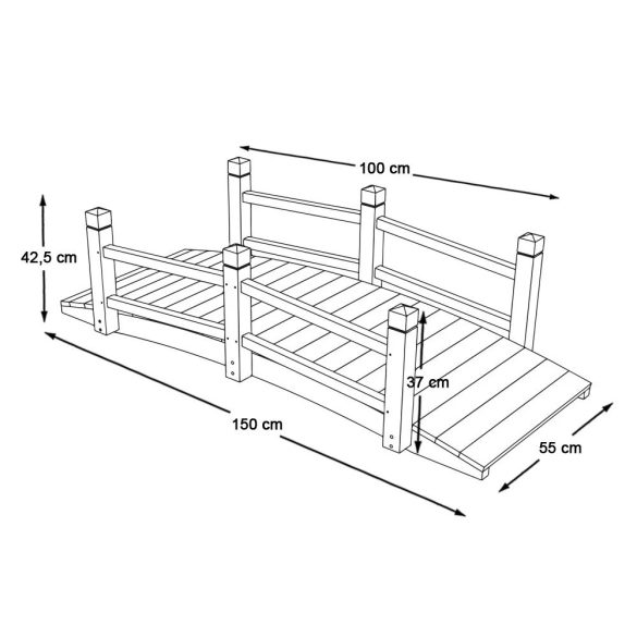 Kerti fahíd, 12 cm, cédrusfa, 150 kg teherbírás, korláttal, stabil, elegáns dizájn, egyszerű összeszerelés, kerti tóhoz, patakhoz, virágágyás fölé