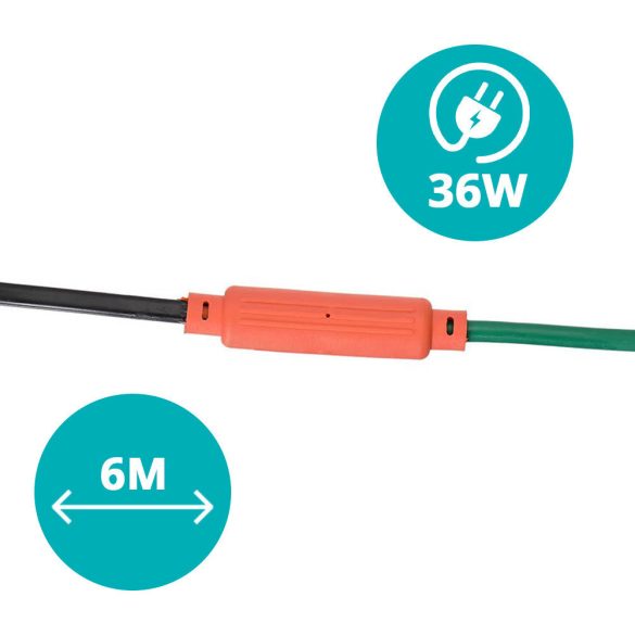 Kerti fűtőkábel növényekhez, 36 W, 6 m, IP68, víz- és porálló, állandó 45 °C, 6 W/m, kültéri-beltéri