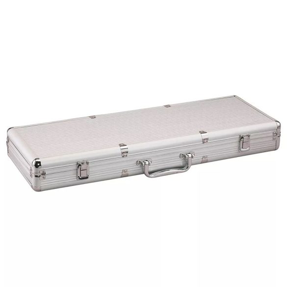 Pókerszett alumínium táskában, 500 db, prémium, zárható, komplett készlet kártyákkal, kockákkal és dealer/blind zsetonokkal