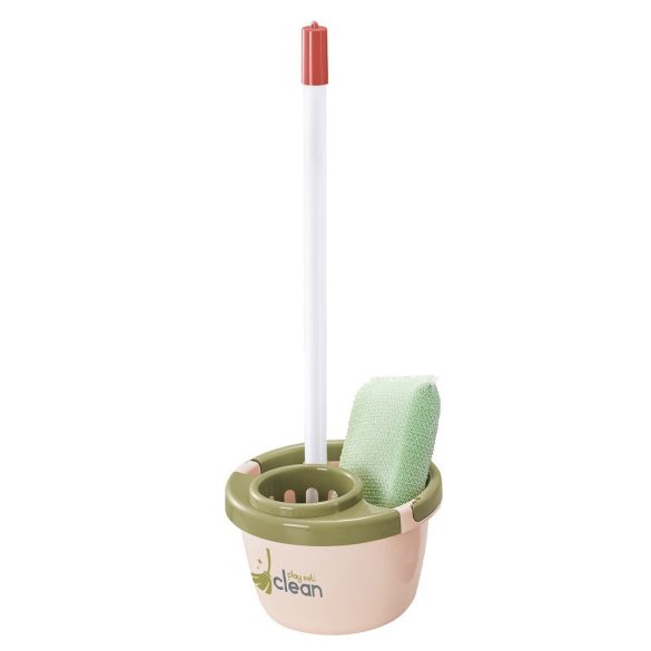 Játék takarító szett álló porszívóval, élethű hanghatással, 3 db AA elemmel működik (nem tartozék), felmosóval, seprűvel, kefével, vödörrel és tárolóállvánnyal, 3 éves kortól ajánlott