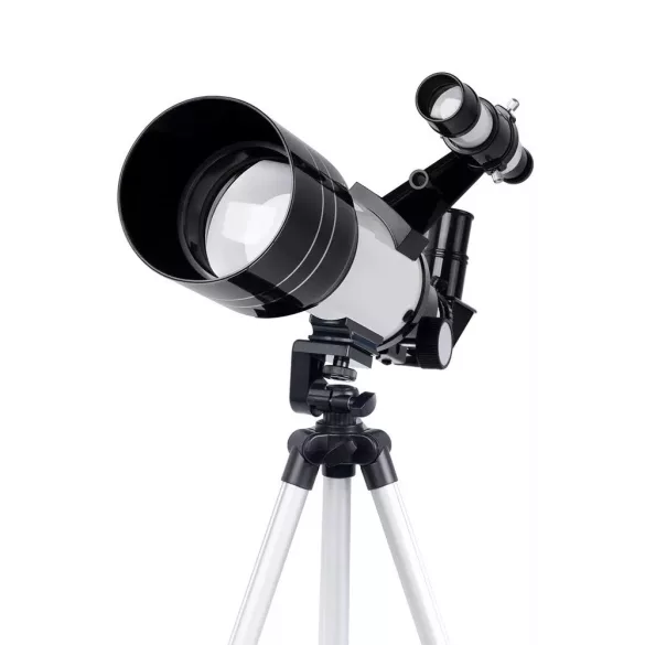 Csillagászati teleszkóp, mobiltelefon-adapterrel, hordozható állvánnyal, 10 cm primer lencse, 7–30 cm fókusz, 3 db okulár, holdszűrő, Barlow lencse