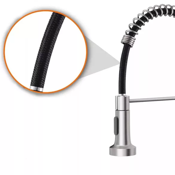 Mosogatócsaptelep, 50 × 23 cm, ezüst, rozsdamentes acél, flexibilis csővel és levehető zuhanyfejjel