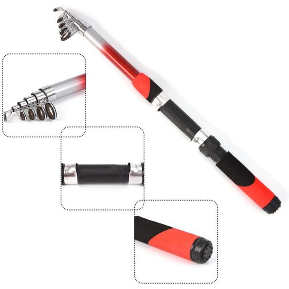 Horgászfelszerelés, kezdő szett 2 db teleszkópos bottal, 203 cm-es botok, üvegszál, feeder orsóval, hordtáskával, kapásjelzővel, LED-es damilvezetővel