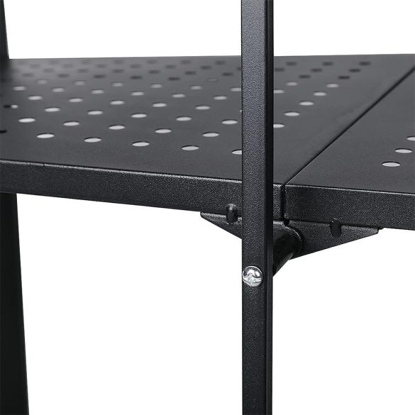 Összecsukható gurulós tárolóállvány, 158,5×71,5×33,5 cm, 5 polcos, 100 kg teherbírás, fixálható kerekek, konyhai, alumínium és vas