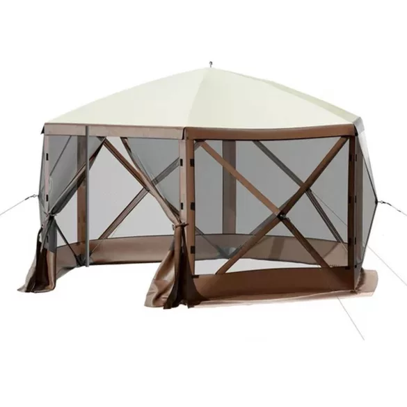 Kemping sátor, 8 személyes, 3,6 × 3,6 × 2,3 m, szürke, vízálló poliészter, szúnyoghálóval és hordtáskával