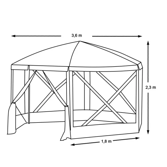 Kemping sátor, 8 személyes, 3,6 × 3,6 × 2,3 m, szürke, vízálló poliészter, szúnyoghálóval és hordtáskával