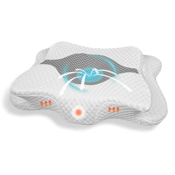 Ortopédiai kialakítású memóriahabos nyakpárna, 60 × 35 × 8 cm, ergonomikus, memóriahab, levehető huzat, 30°C-on mosható