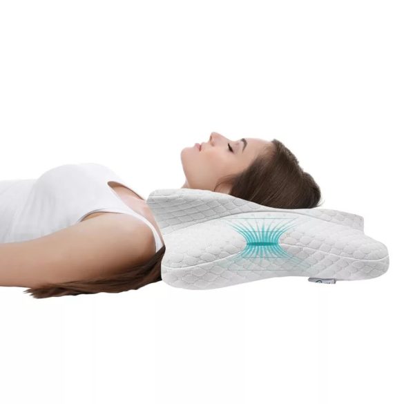 Ortopédiai kialakítású memóriahabos nyakpárna, 60 × 35 × 8 cm, ergonomikus, memóriahab, levehető huzat, 30°C-on mosható