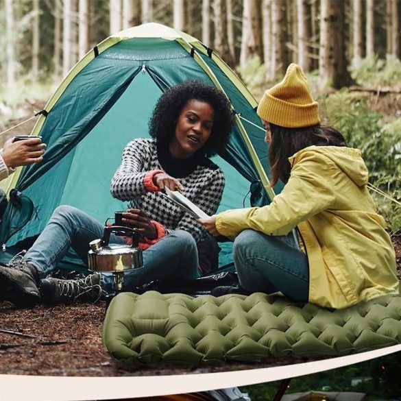 Egyszemélyes túramatrac, 190×60 cm, zöld, 9 cm vastag, vízálló kialakítással, fejpárnával és tárolózsákkal