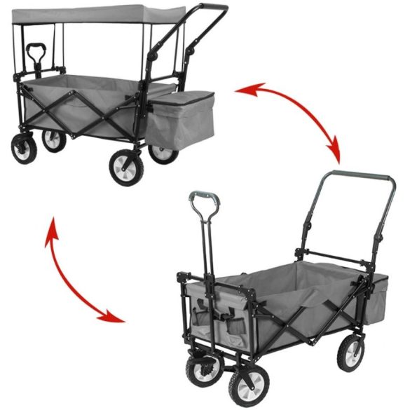 Összecsukható kocsi tetővel, húzható-tolható, szürke