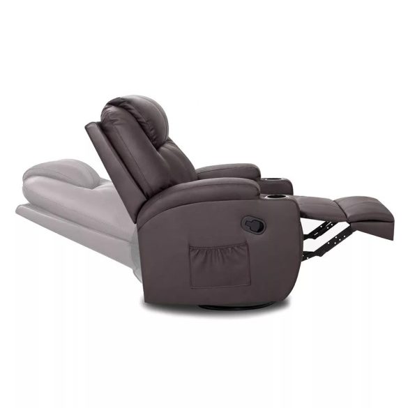 Masszázsfotel, 104×83×80 cm, barna, dönthető, távirányítós, melegítő funkció, 8 masszázspontos, lábtartóval, pohártartóval, műbőr, 150 kg teherbírás