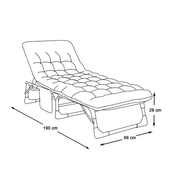Összecsukható kempingágy, 190×66×28 cm, állítható fejtámla, két színű matrac, vízálló, 900D Oxford anyag, levehető fejpárna, 150 kg teherbírás