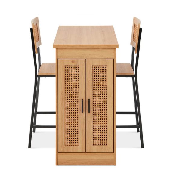 Étkezőgarnitúra, 3 részes, magasított, beépített tárolóval, asztal: 92×91,5×50 cm, natúr fa, fekete fém, asztal teherbírása 100 kg