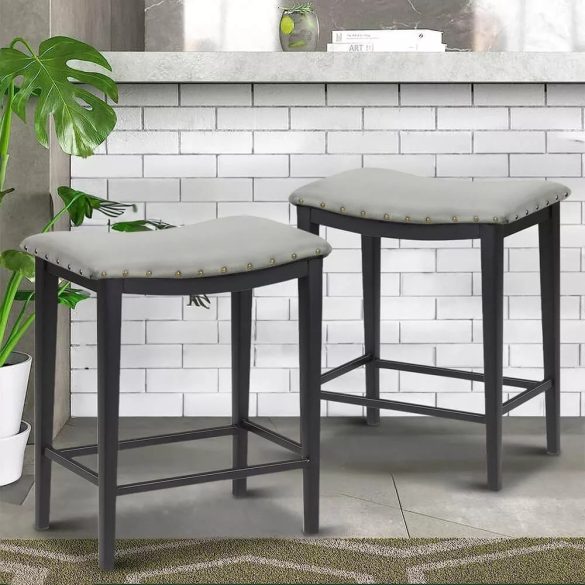 Kitti kárpitozott bárszék, 2 db, szürke, 32 x 52 cm, párnázott ülőfelülettel, stabil fém vázzal és 100 kg teherbírással