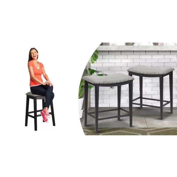 Kitti kárpitozott bárszék, 2 db, szürke, 32 x 52 cm, párnázott ülőfelülettel, stabil fém vázzal és 100 kg teherbírással