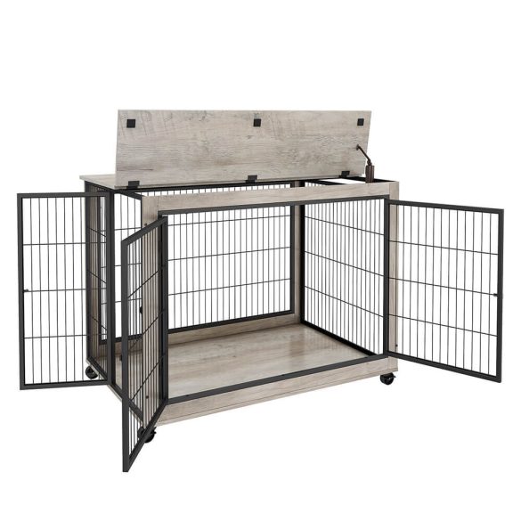 Beltéri kutyakennel, 98×64×69 cm, fékezhető kerekek, nyitható tető, stabil szerkezet, biztonságosan zárható, könnyen tisztítható