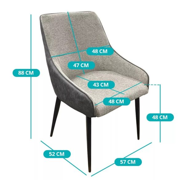 Teddy szék, 2 darab, bézs-szürke és szürke-bézs, szövet borítású, kartámasszal, fém lábak, 120 kg teherbírás