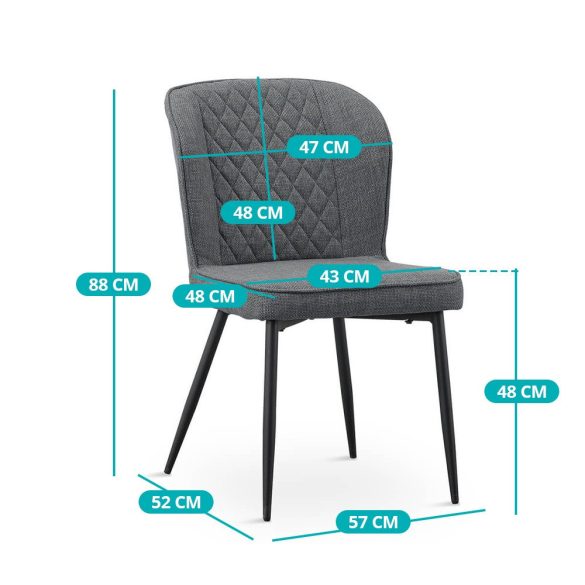 Leo étkezőszék szett, 2 db, szürke, modern design, puha szövet kárpitozás, ergonomikus háttámla, fém szerkezet, 120 kg teherbírás