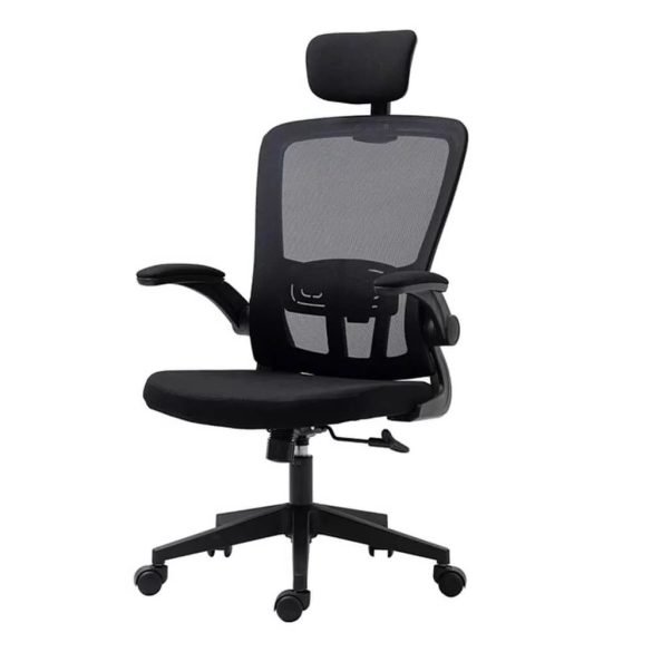 Ergonomikus irodai szék deréktámasszal és fejtámlával, fekete színben, hálós háttámlával, állítható magassággal, párnázott ülőfelülettel, 130 kg teherbírással, otthoni és irodai használatra