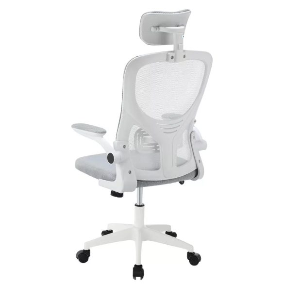Ergonomikus irodai szék deréktámasszal és fejtámlával, szürke színben, hálós háttámlával, állítható magassággal, párnázott ülőfelülettel, 130 kg teherbírással, otthoni és irodai használatra