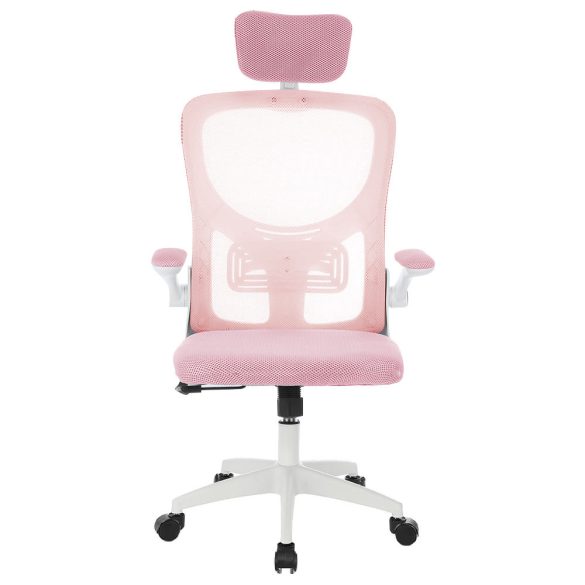 Ergonomikus irodai szék deréktámasszal és fejtámlával, rózsaszín színben, hálós háttámlával, állítható magassággal, párnázott ülőfelülettel, 130 kg teherbírással, otthoni és irodai használatra