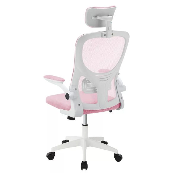 Ergonomikus irodai szék deréktámasszal és fejtámlával, rózsaszín színben, hálós háttámlával, állítható magassággal, párnázott ülőfelülettel, 130 kg teherbírással, otthoni és irodai használatra