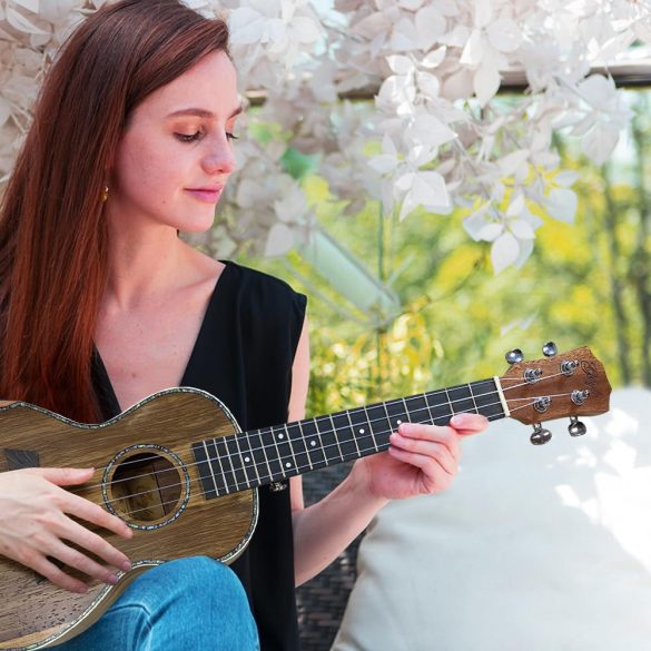 Ukulele, 60 cm, 4 húros, fa test, műanyag húrok, kezdőknek ideális, hordozható, könnyen tanulható