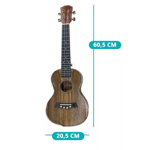 Ukulele, 60 cm, 4 húros, fa test, műanyag húrok, kezdőknek ideális, hordozható, könnyen tanulható