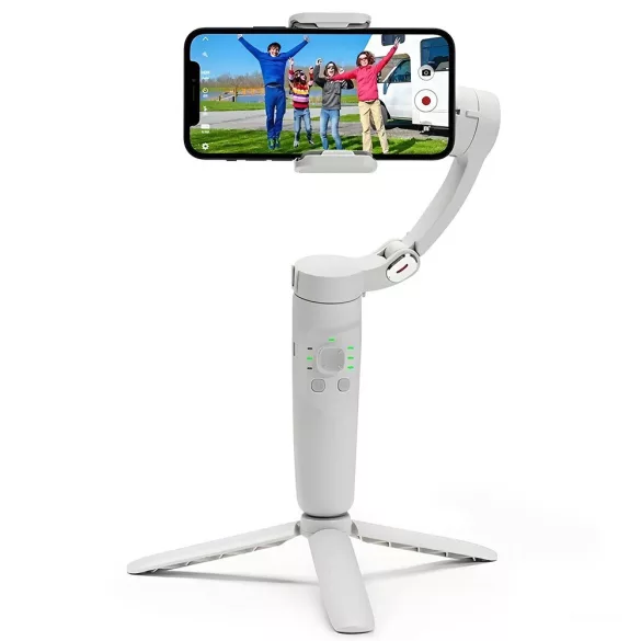 Okostelefon gimbal, kézi kamera stabilizátor, 25–30 cm, beépített tripod, akkumulátoros (2500 mAh), 5–8 óra üzemidő