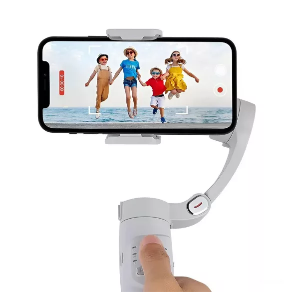Okostelefon gimbal, kézi kamera stabilizátor, 25–30 cm, beépített tripod, akkumulátoros (2500 mAh), 5–8 óra üzemidő