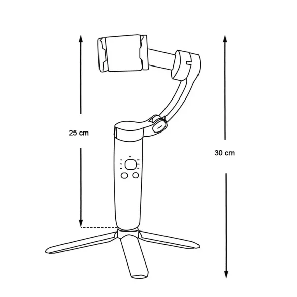 Okostelefon gimbal, kézi kamera stabilizátor, 25–30 cm, beépített tripod, akkumulátoros (2500 mAh), 5–8 óra üzemidő