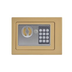   Széf, digitális kódos és kulcsos, 23 x 17 x 17 cm, arany, pénzbedobó nyílással, elemes (4x AA), acél