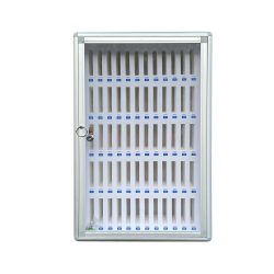   Mobiltelefon széf, 60 db, 62×40×20 cm, kulcsos, szivacsos belső, két soros kialakítás, alumínium–acél–plexi, strapabíró