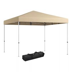   Kerti pavilon hátfallal és zsebekkel, 3 × 3 × 2,8 m, bézs színben, horganyzott acél vázzal, vízálló oxford anyagból, stabil és könnyen felállítható szerkezettel, kültéri használatra