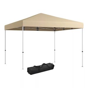 Kerti pavilon hátfallal és zsebekkel, 3 × 3 × 2,8 m, bézs színben, horganyzott acél vázzal, vízálló oxford anyagból, stabil és könnyen felállítható szerkezettel, kültéri használatra