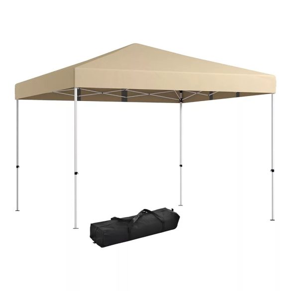 Kerti pavilon hátfallal és zsebekkel, 3 × 3 × 2,8 m, bézs színben, horganyzott acél vázzal, vízálló oxford anyagból, stabil és könnyen felállítható szerkezettel, kültéri használatra