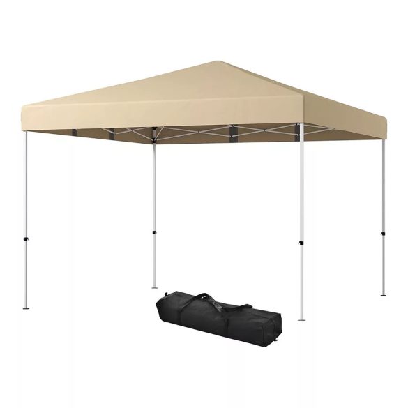Kerti pavilon hátfallal és zsebekkel, 3 × 3 × 2,8 m, bézs színben, horganyzott acél vázzal, vízálló oxford anyagból, stabil és könnyen felállítható szerkezettel, kültéri használatra